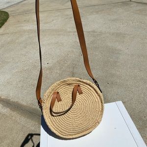Straw woven circle purse
